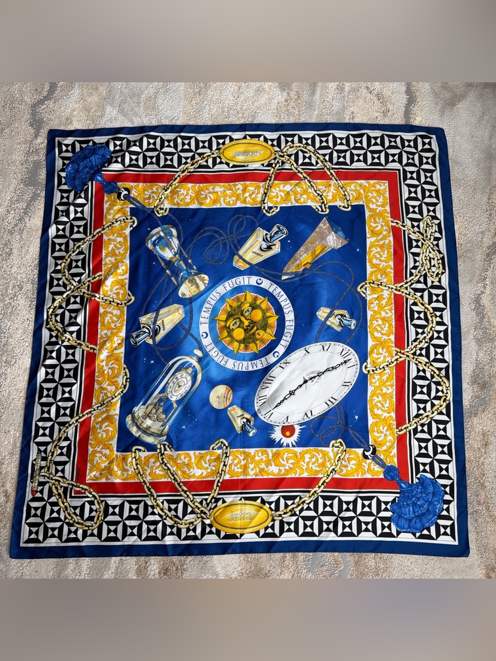 JAFRA Blue Gold Black Red Decorative Silk-Style Scarf